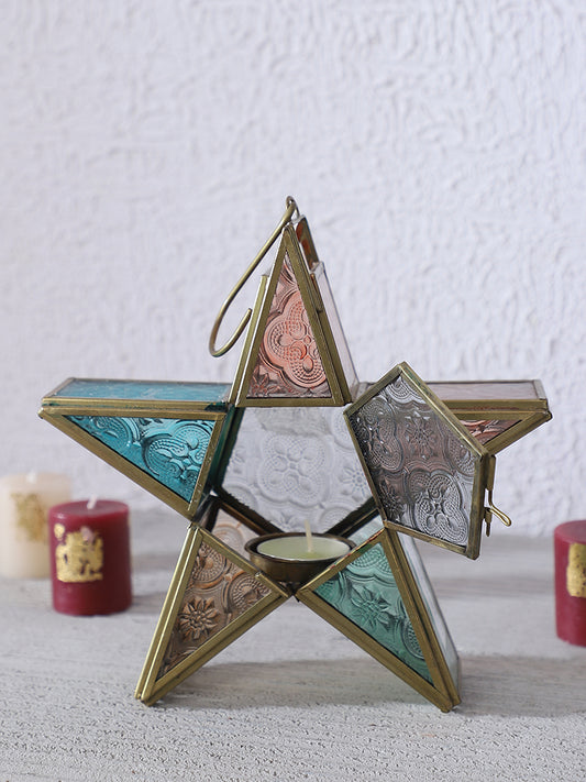 Westside Home Multicolored Glass 3D Star Tea Light Holder