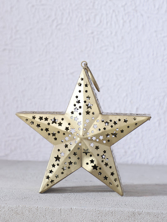 Westside Home Gold Star Fret Work Small Tea Light Holder