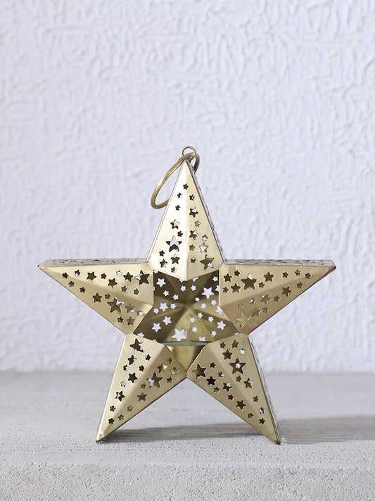Westside Home Gold Star Fret Work Small Tea Light Holder