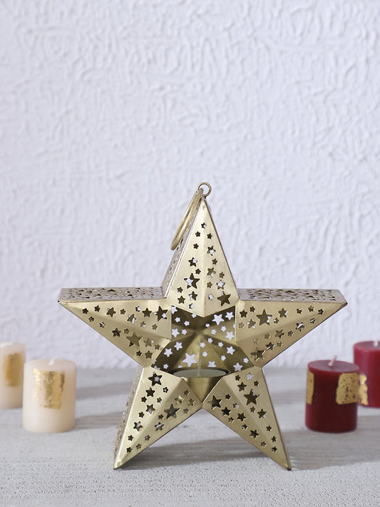 Westside Home Gold Star Fret Work Small Tea Light Holder