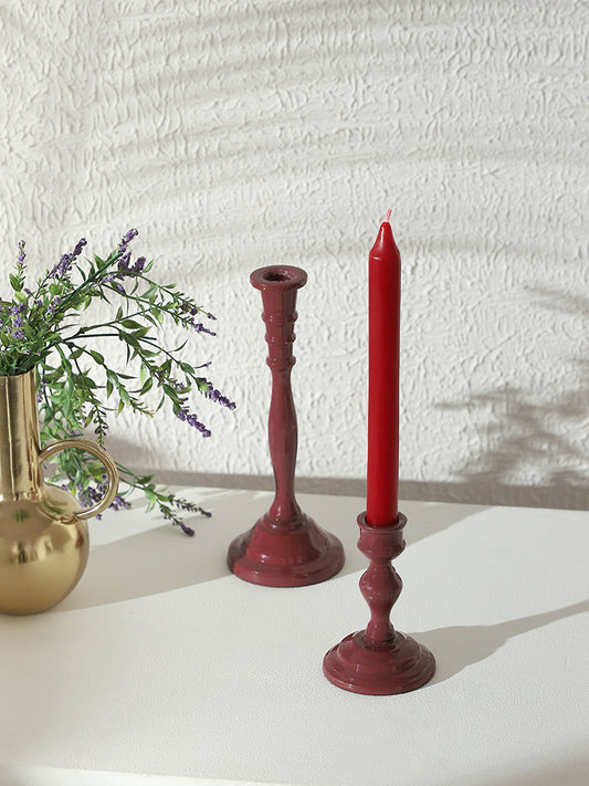 Westside Home Maroon Taper Small Candle Holder