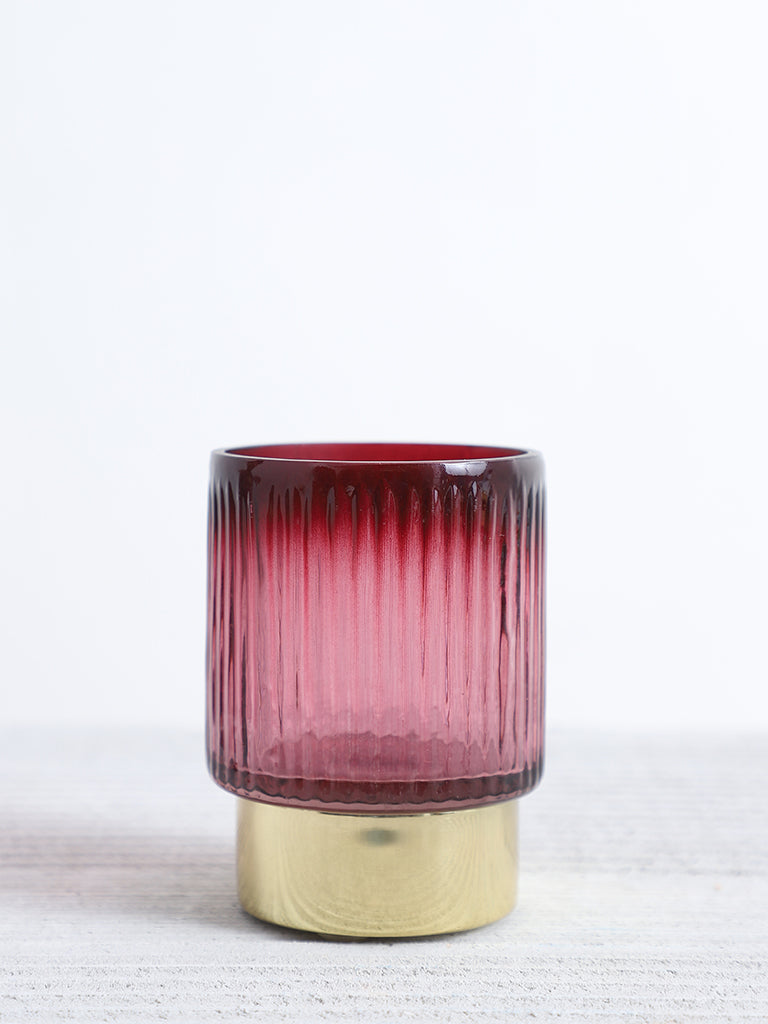 Westside Home Red Glass Ribbed Small Candle Holder