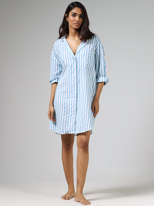 Wunderlove Blue Striped Night Shirt Dress