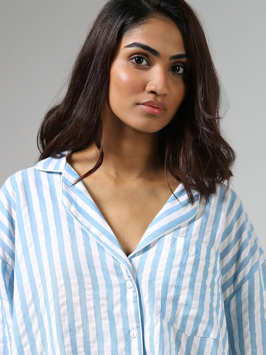 Wunderlove Blue Striped Night Shirt Dress