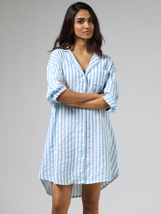 Wunderlove Blue Striped Night Shirt Dress
