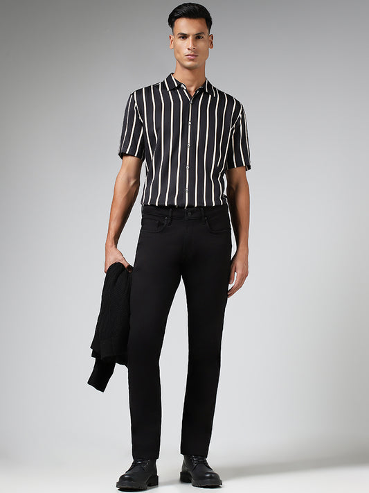 Ascot Black Striped Relaxed Fit Shirt