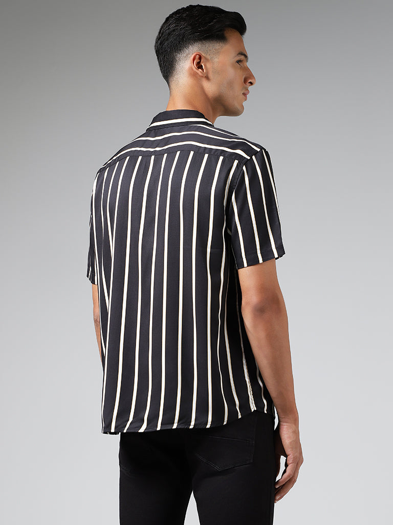 Ascot Black Striped Relaxed Fit Shirt