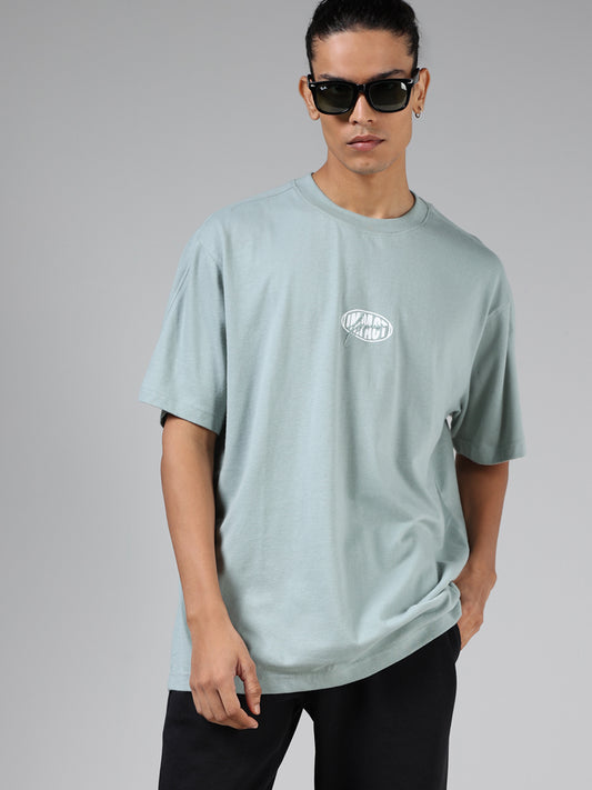 Studiofit Seafoam Green Typographic Relaxed Fit T-Shirt