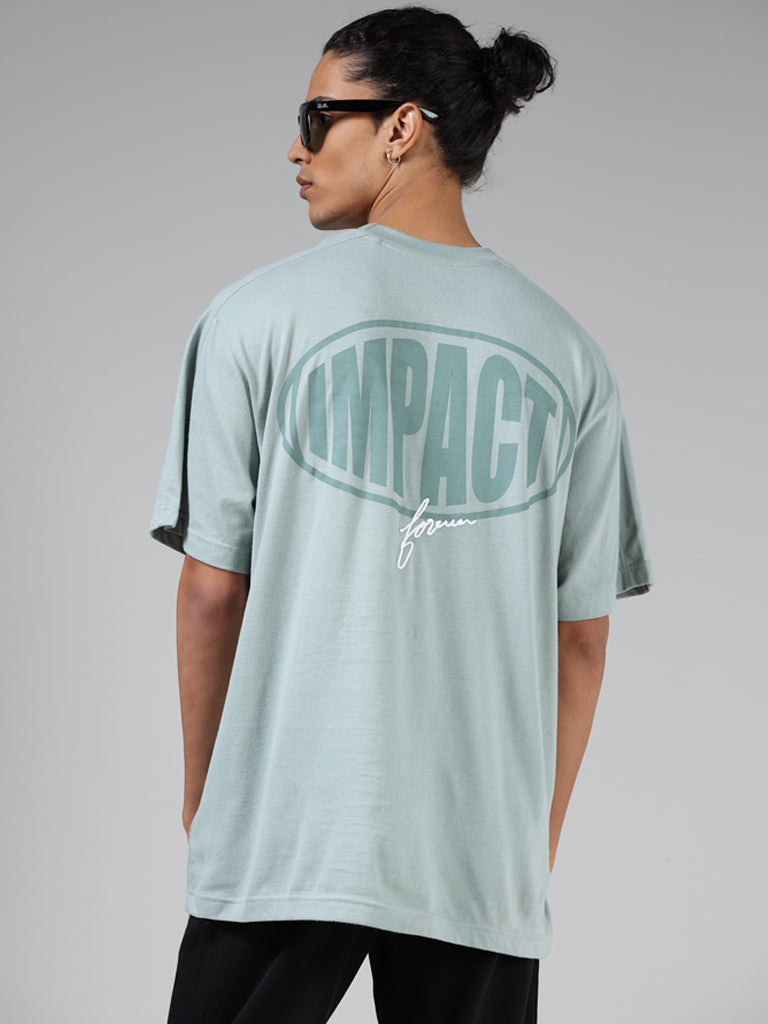 Studiofit Seafoam Green Typographic Relaxed Fit T-Shirt