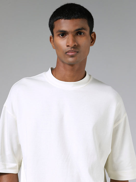 Studiofit Plain White Over-Sized Cotton Blend Relaxed Fit T-Shirt