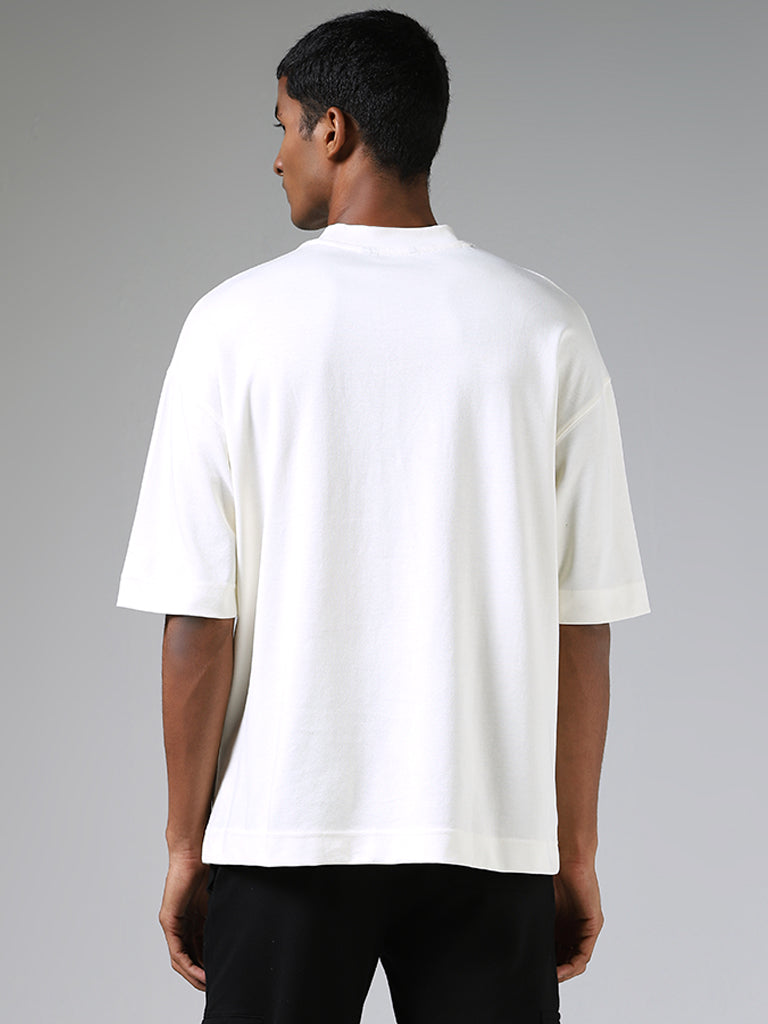 Studiofit Plain White Over-Sized Cotton Blend Relaxed Fit T-Shirt