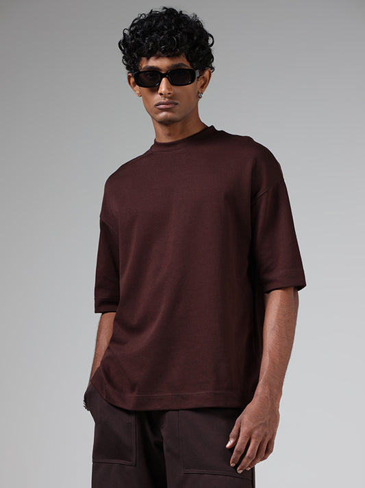 Studiofit Dark Brown Relaxed-Fit Crew Neck T-Shirt