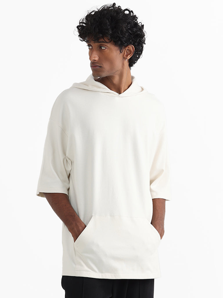 Studiofit Off White Relaxed Fit Hoodie Sweatshirt