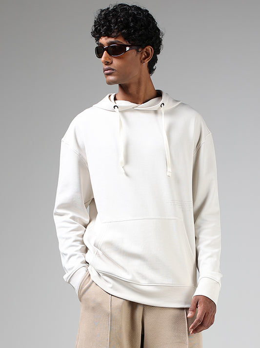 Studiofit Off White Relaxed-Fit Hoodie Sweatshirt