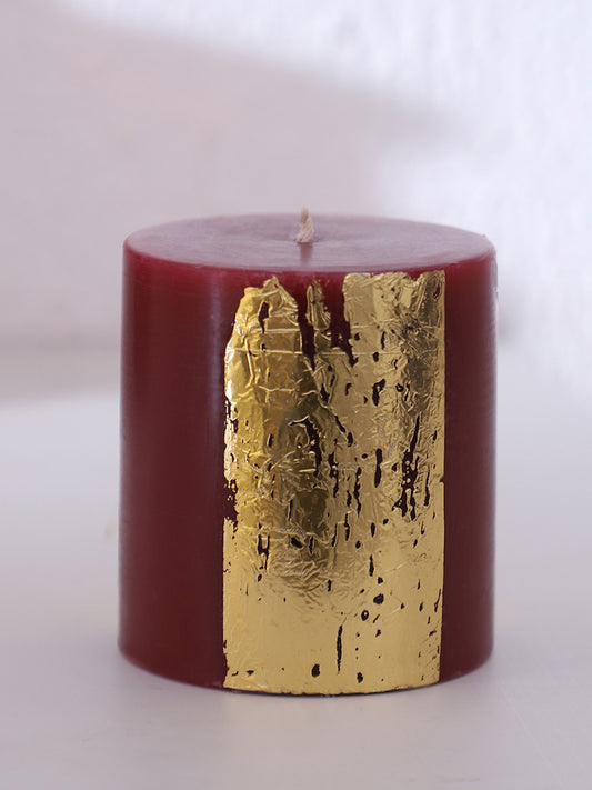 Westside Home Red Gold Foiling Pillar Candle- 280 GM