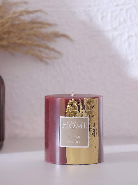 Westside Home Red Gold Foiling Pillar Candle- 280 GM