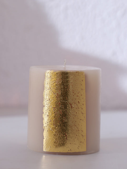 Westside Home Ivory Gold Foiling Pillar Candle