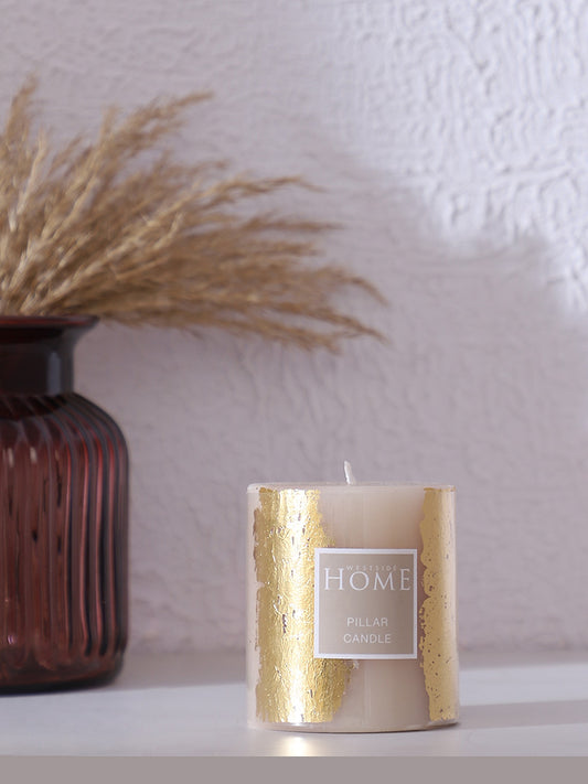 Westside Home Ivory Gold Foiling Pillar Candle