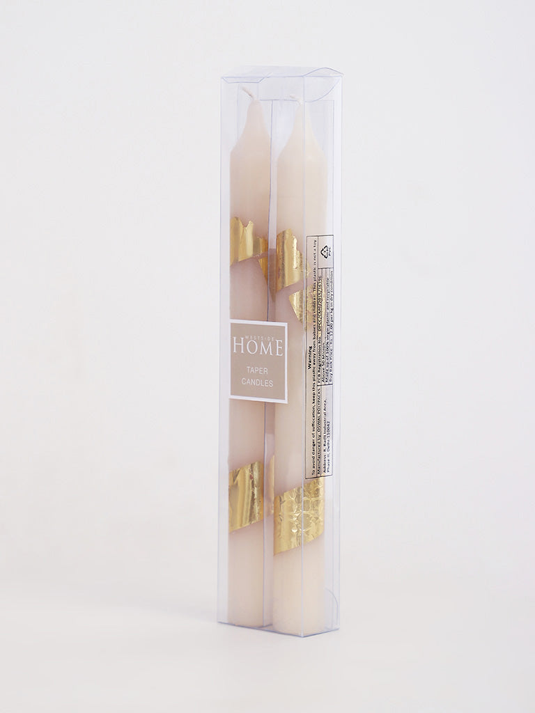 Westside Home Ivory Gold Foiling Taper Candle- Pack of 2