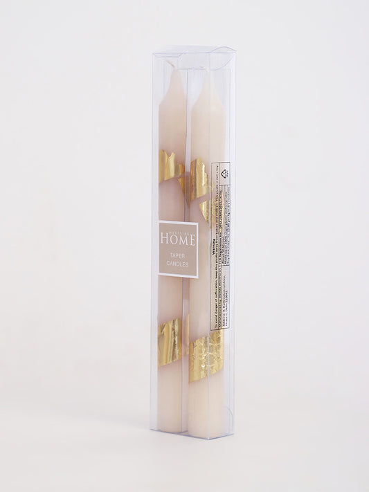 Westside Home Ivory Gold Foiling Taper Candle- Pack of 2