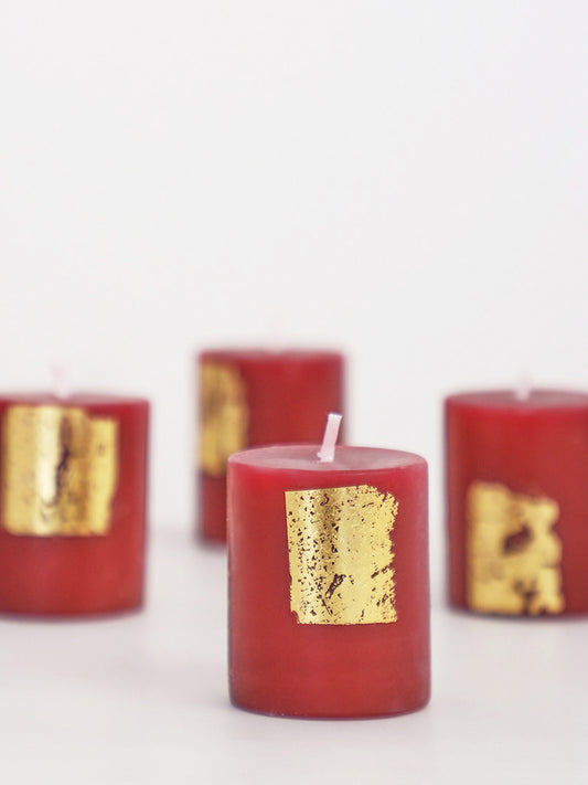 Westside Home Red Gold Foiling Votive Candle- Pack of 4