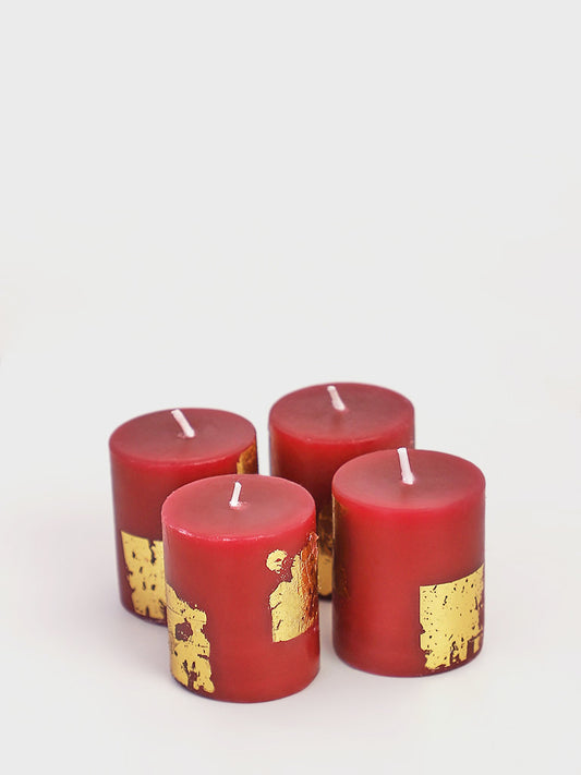 Westside Home Red Gold Foiling Votive Candle- Pack of 4