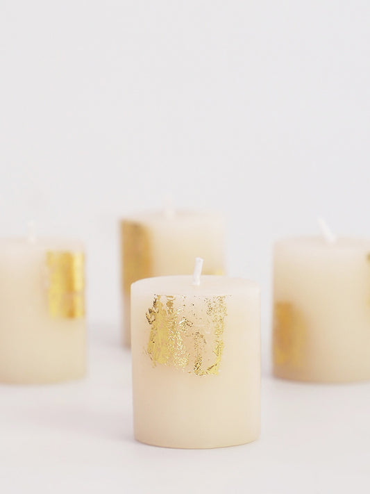 Westside Home Ivory Gold Foiling Votive Candle- Pack of 4