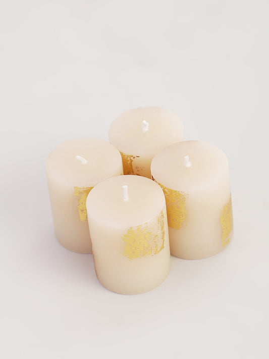 Westside Home Ivory Gold Foiling Votive Candle- Pack of 4
