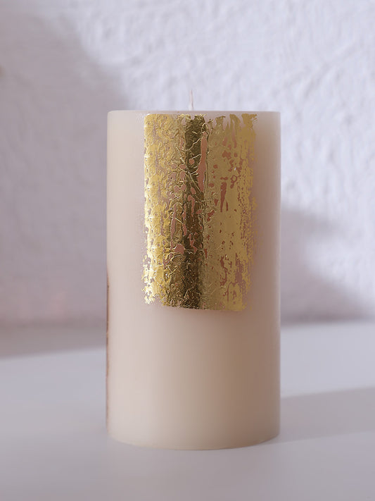 Westside Home Ivory Gold Foiling Pillar Candle - 460 GM