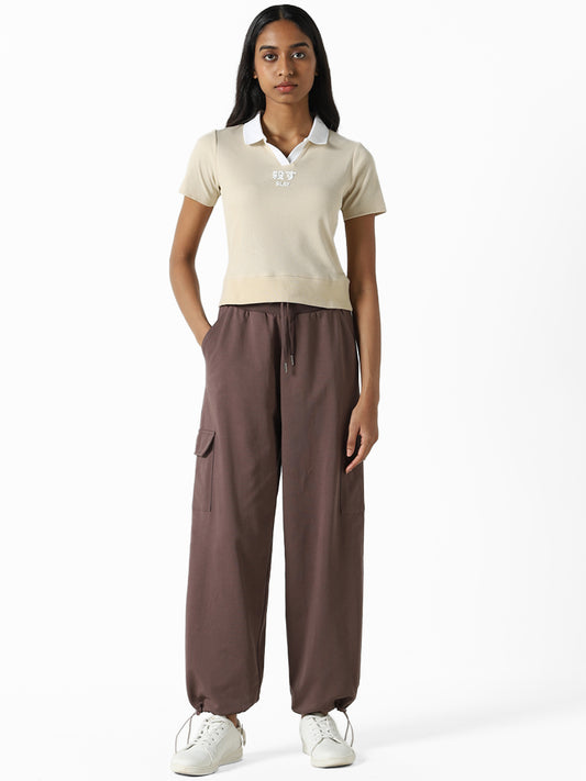 Studiofit Plain Chocolate Brown Elasticated Ankle Joggers