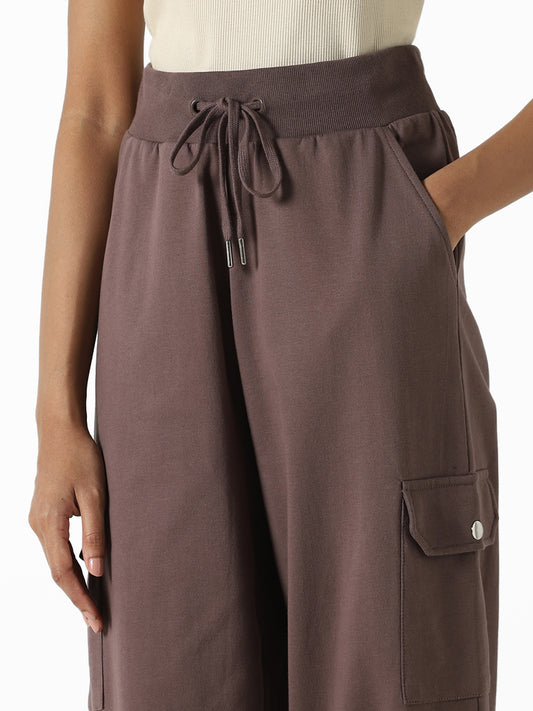 Studiofit Plain Chocolate Brown Elasticated Ankle Joggers