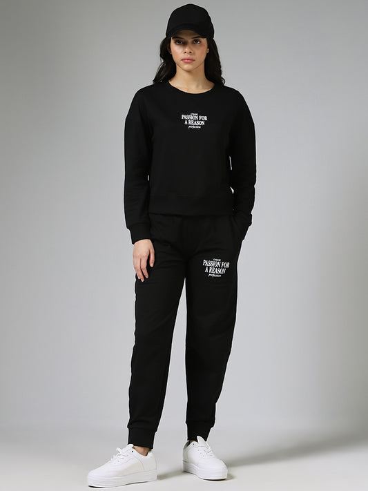 Studiofit Solid Black Ankle-Length Joggers