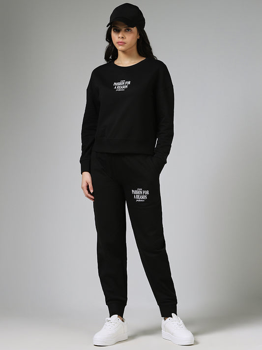 Studiofit Typography Printed Black T-Shirt