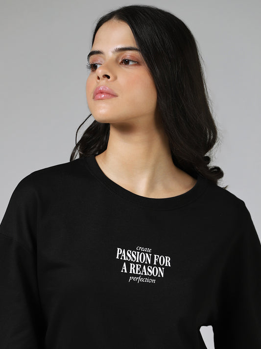 Studiofit Typography Printed Black T-Shirt
