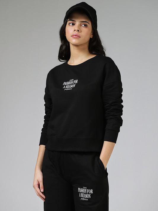 Studiofit Typography Printed Black T-Shirt