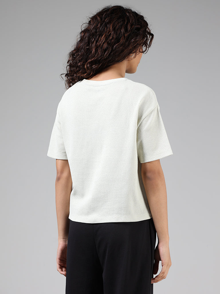 Studiofit Off White Self-Textured T-Shirt