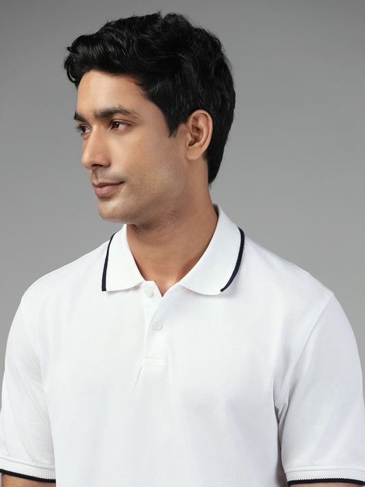 Ascot White Cotton Relaxed-Fit Polo T-Shirt