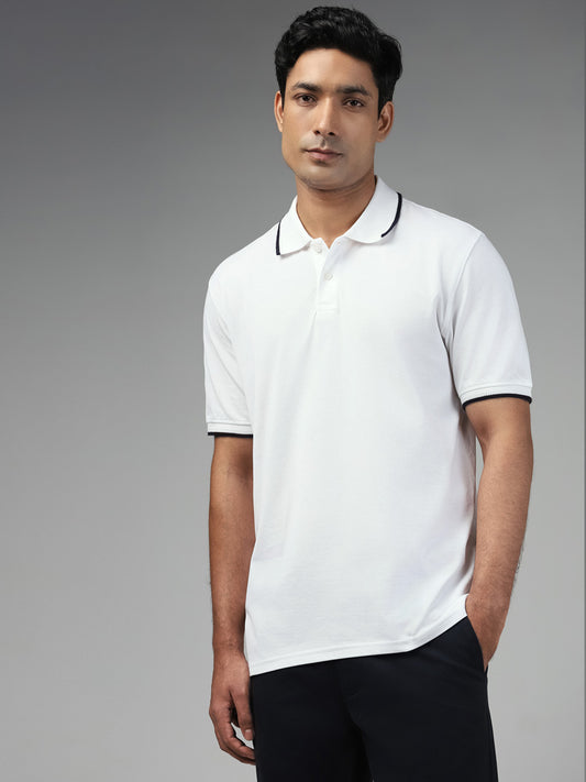 Ascot White Cotton Relaxed Fit Polo T-Shirt