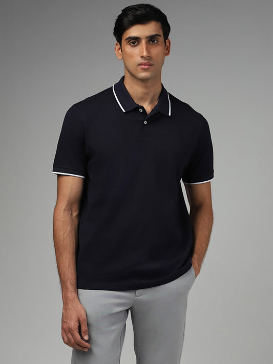 Ascot Navy Cotton Relaxed Fit Polo T-Shirt