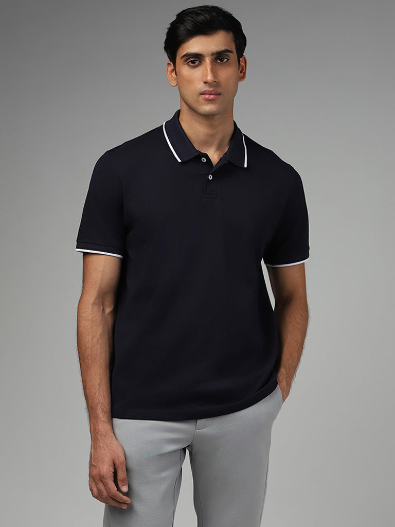 Ascot Navy Cotton Relaxed-Fit Polo T-Shirt