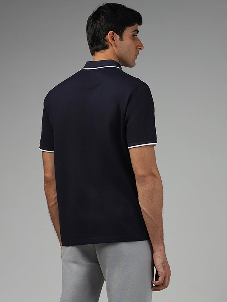 Ascot Navy Cotton Relaxed Fit Polo T-Shirt