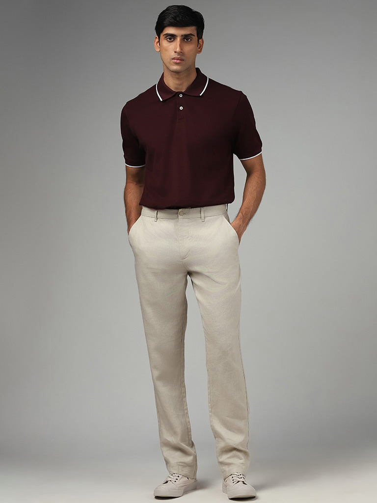 Ascot Wine Cotton Relaxed-Fit Polo T-Shirt