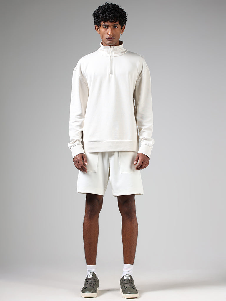 Studiofit Off White Relaxed-Fit Turtle Neck Sweatshirt