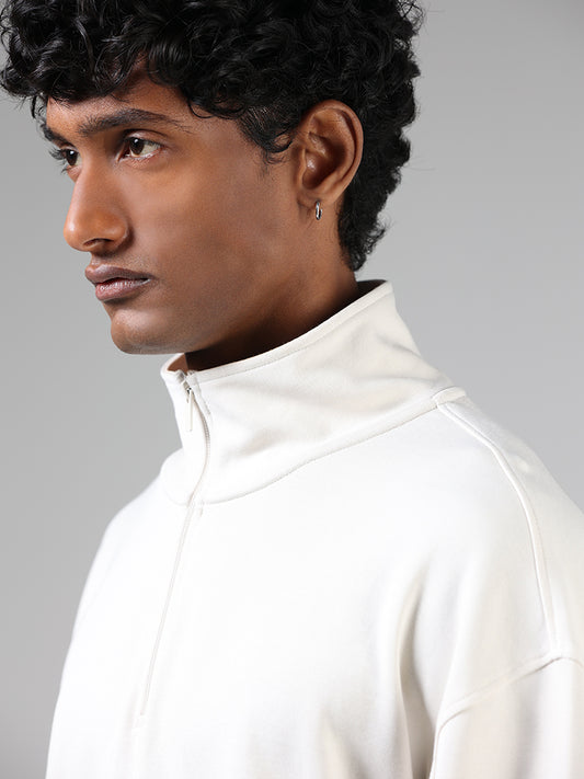 Studiofit Off White Relaxed Fit Turtle Neck Sweatshirt