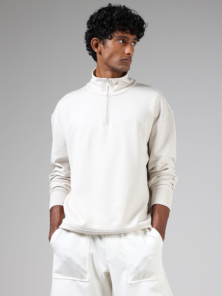 Studiofit Off White Relaxed-Fit Turtle Neck Sweatshirt