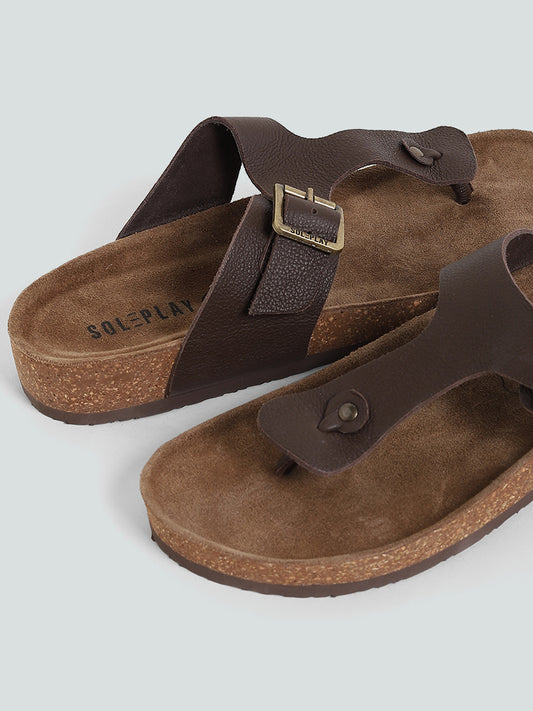 SOLEPLAY Brown Buckle Strap Leather Comfort Sandals