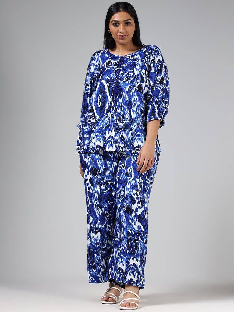 Gia Abstract Printed Blue Blouse