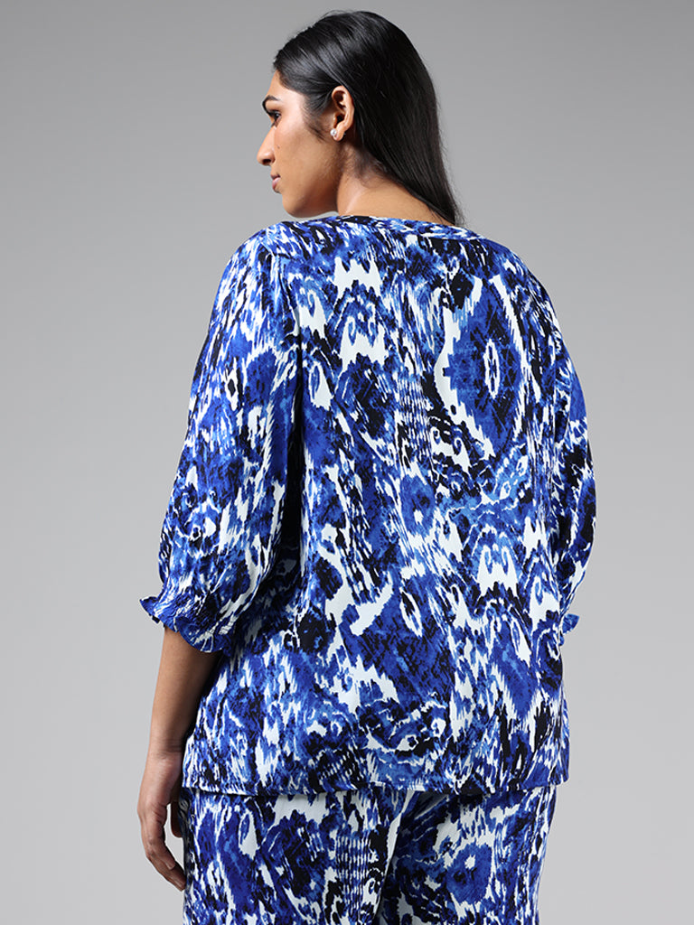 Gia Abstract Printed Blue Blouse