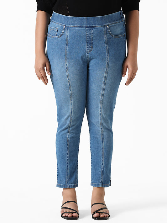 Gia Solid Blue Denim Straight Fit Jeggings
