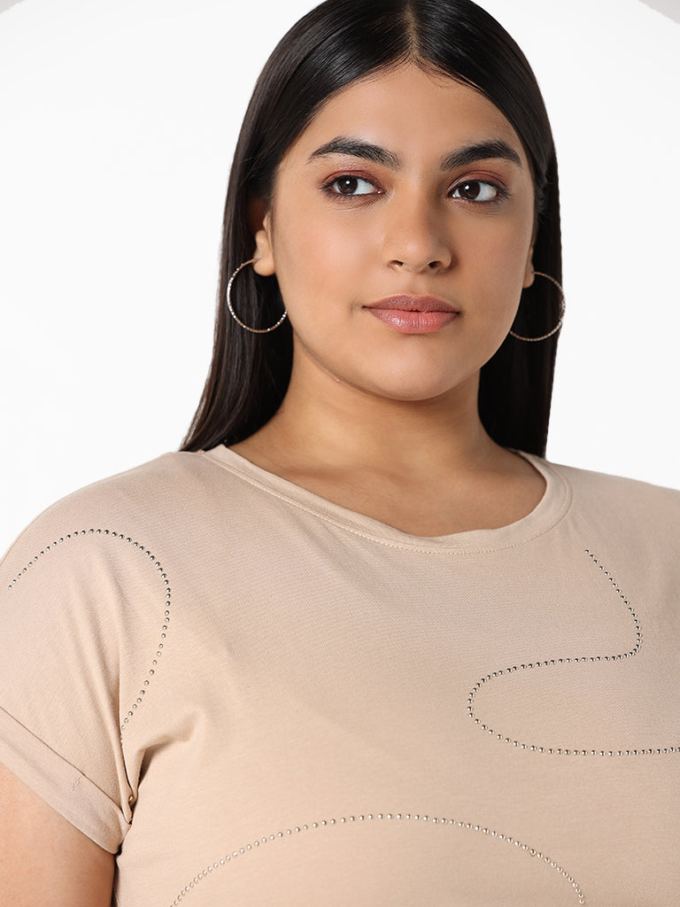 Gia Button Patterned Light Beige T-Shirt